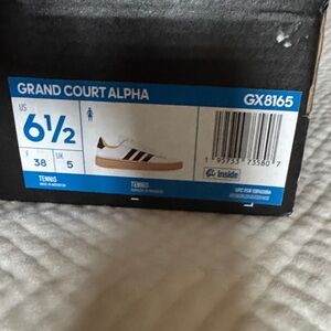 Adidas Grand Court Alpha Shoes - White and Black with Tan Sole